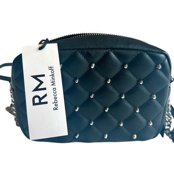 NWT Rebecca Minkoff Studded Quilted Crossbody Bag Black‎ Silver Hardware - Picture 1 of 8